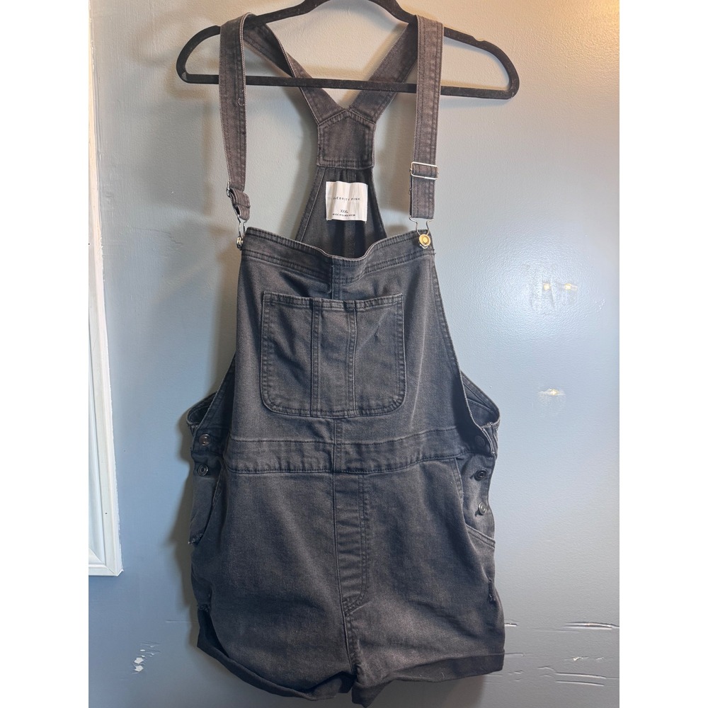 Celebrity Pink Womens XXXL Black Denim Shortall Overalls Distressed Bib Shorts
